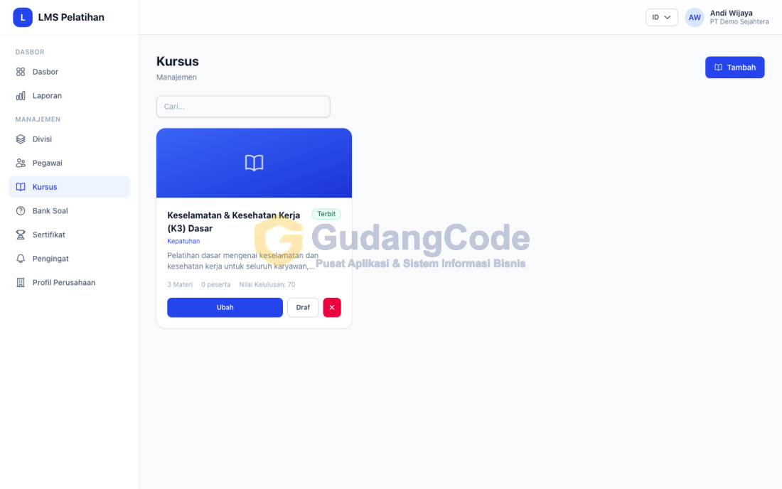 Aplikasi LMS Pelatihan Karyawan & Sertifikasi - Aplikasi LMS Pelatihan Karyawan & Sertifikasi — Screenshot 1